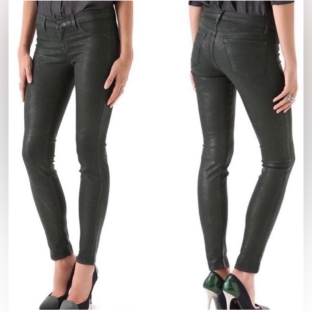 JBrand Super Skinny Waxed Coated Stretch Jeans Lacq Green